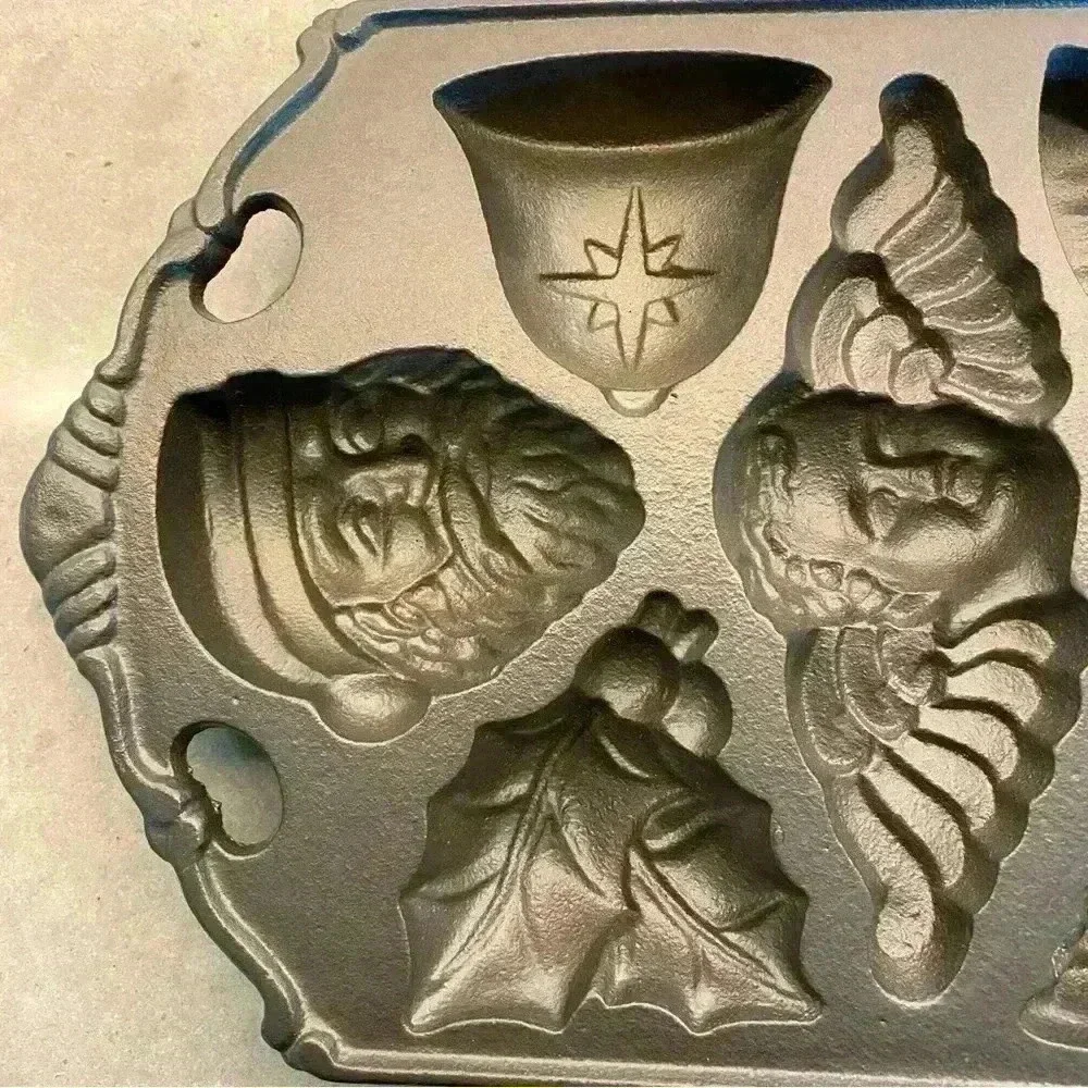 John Wright Cast Iron Vintage Christmas Angel Santa Cookie Muffin Mold Pan